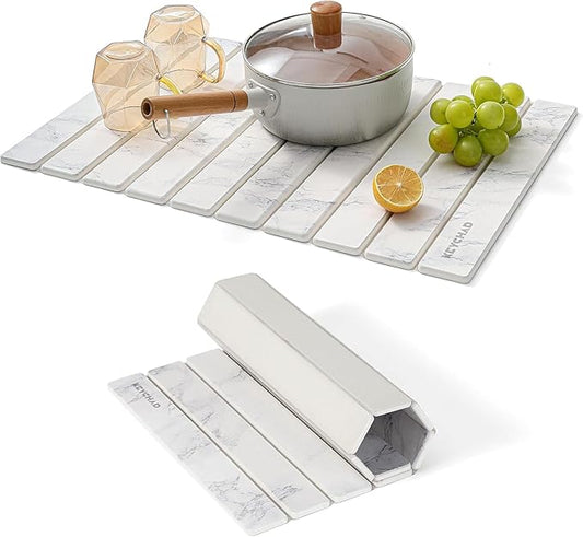 KEYCHAD Large Stone Drying Mat for Kitchen Counter - 24x16 Quick Drying Collapsible Dish Drying Mat - Super Absorbent Diatomaceous Earth Mat - Stone Dish Drying Mat for Cups Dishes