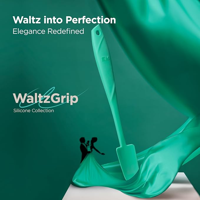 Kitchen Mama WaltzGrip Platinum Silicone Jar and Can Spatula Utensil Set: Heat-Resistant, Nonstick Scraper, Scooping, Perfect for Smoothies, Jam, Cream, Peanut Butter, Dishwasher Cooking Gadget (Teal)