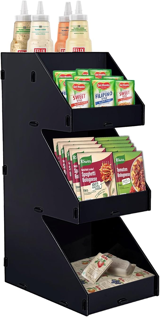 Sauce Packet Organizer, Suitable for Organizing Ketchup Packets, Condiment Packets, and Hot Sauce Pack, 3-Tier Design with Straw Holder, Easy Assembly Space-Saving Kitchen Storage, Made of Acrylic
