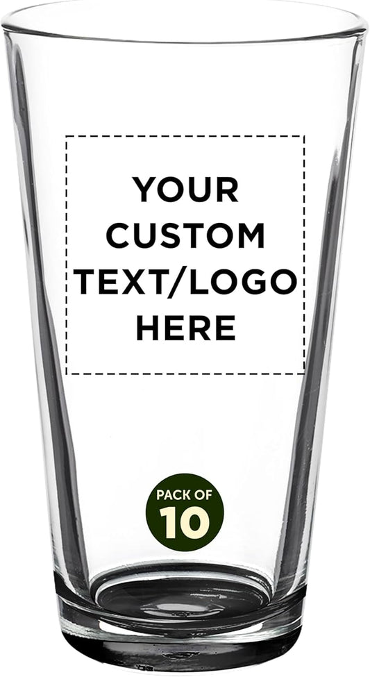 Custom Casale Pint Glass 16 oz. Set of 10, Personalized Bulk Pack - Beer Glasses, Heavy Duty Drinkware - Black