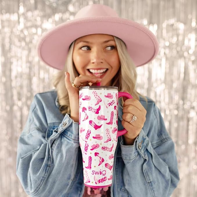 Swig Life 40oz Mega Mug, 40 oz Tumbler with Handle and Straw, Cup Holder Friendly, Dishwasher Safe, Large Stainless Steel Insulated Tumbler, Lightweight Cowgirl Cups, Cowgirl Gifts (Let's Go Girls)