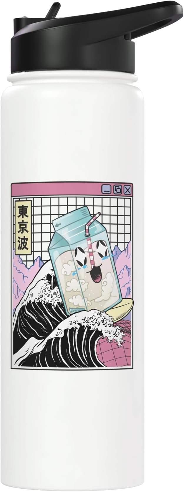 Surfing Milk Carton Kanagawa Wave Kawaii Anime Vaporwave Stainless Steel Insulated Water Bottle