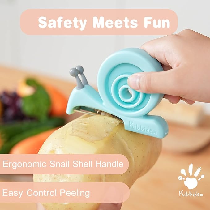 Kibbidea 13 Pcs Kids Kitchen Knife Set, Kids Cooking Sets Real with Cutting Board, Peeler, Serrated Edges Stainless Steel Toddler Safe Knife, Sandwich Cutter (Blue)