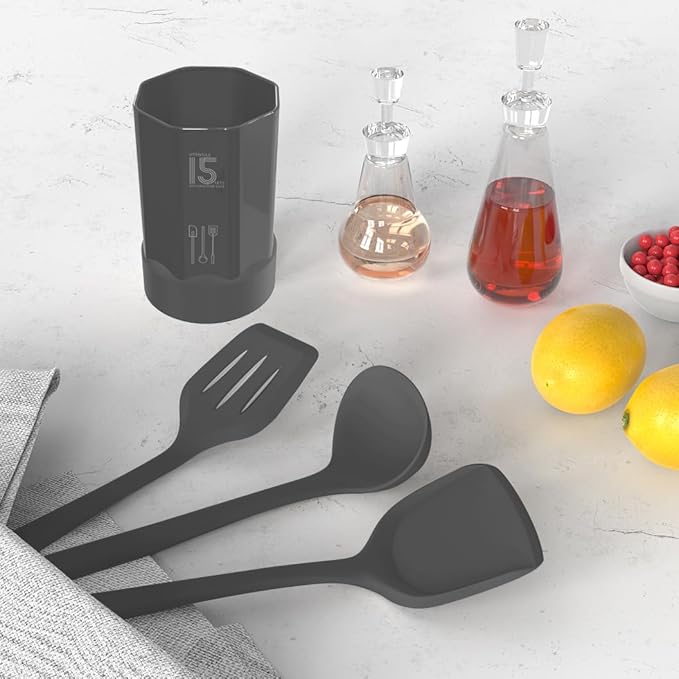AOTHOD Silicone Cooking Utensils Set - 446°F Heat Resistant Kitchen Utensils,Spatula Sets,Turner Tongs,Spoon,Kitchen Utensil Gadgets Tools Set for Nonstick Cookware,Dishwasher Safe BPA Free (Gray)