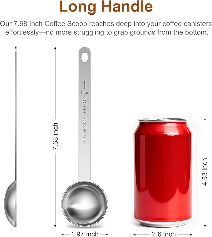 4PCS Coffee Scoop Spoons, 15ML (1 Tablespoon) Stainless Steel Measuring Spoons with Long Handle, Durable Coffee Scoopers for Ground Coffee, Tea and Baking Powder