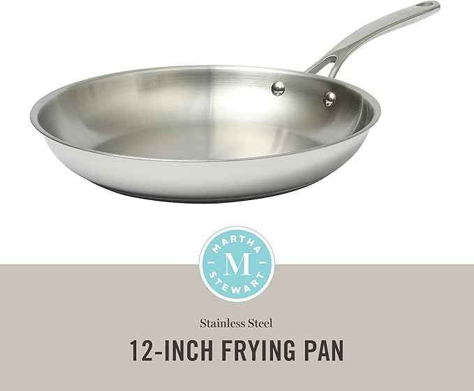 Martha Stewart Castelle Large 12" Stainless Steel Frying Pan Non Toxic Fry Pan Skillet
