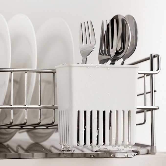 2PCS Utensil Drying Rack Hollow-Out Plastic Silverware Drying Basket with Hooks Utensil Caddy for Spoon Knife and Fork