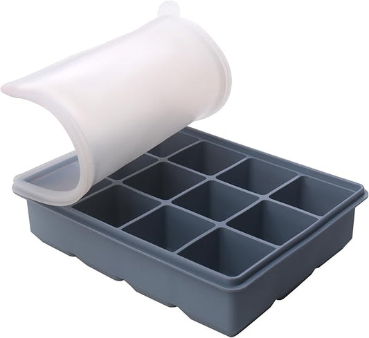 Silicone Freezer Trays with Lids, 1/2 Cup Silicone Soup Freezer Molds Set of 1, for Freezing Soups Sauces and Individual, Microwave safe, Makes 12 Perfect 1/2 Cup Portions Cubes (Blue 1 Pack)