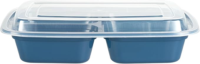 Asporto 26 Ounce Compartment Take Out Boxes, 100 Microwavable Meal Prep Containers - 3 Compartments, With Clear Plastic Lids, Midnight Blue Plastic Food Containers, Do Not Contain BPA - Restaurantware