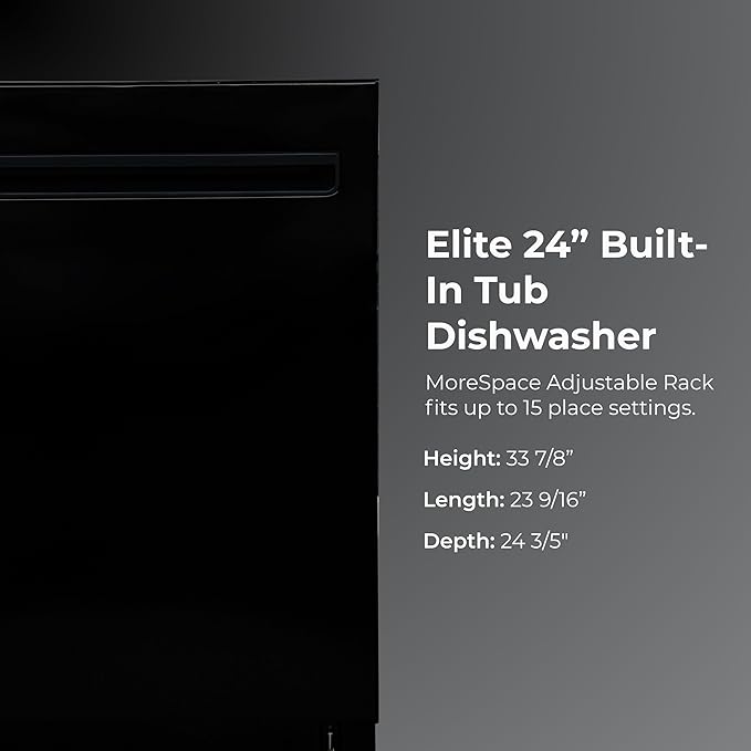Kenmore 22-14699 Elite 24" Built-In Dishwasher - UltraWash Plus, TurboDry, QuietWash, SmartWash & TurboFlex Third Rack - 15 Place Settings - 42 DBA - ENERGY STAR Certified - 24" - Black