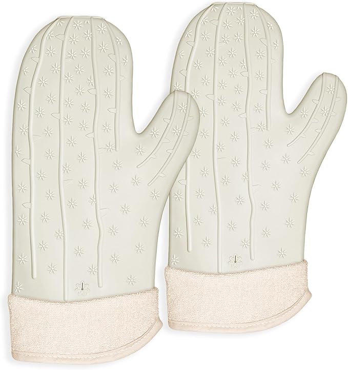 UMIRRO Cactus Silicone Oven Mitt 2-Pack Set, Heat Resistant, Non-Slip Grip for Kitchen Use, Safe for Cooking Baking & Grilling, Cute Kitchen Accessories, 13", Sage Green