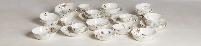 Lenox Pasta Bowl, 20oz Butterfly Meadow Pasta Bowl 1-Piece, Service For 1, Porcelain, White Serving Bowls, Wide, Shallow, Lenox Butterfly Meadow Collection, Dishwasher & Microwave Safe (White 1-Piece)