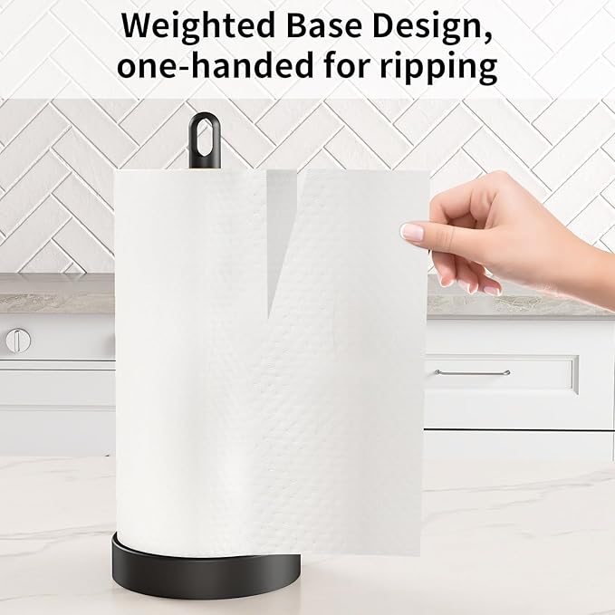 STWWO Black Paper Towel Holder Countertop, Freestanding Paper Towel Holders with Weighted Base, Stand Up Papertowel Holder for Kitchen Counter Top
