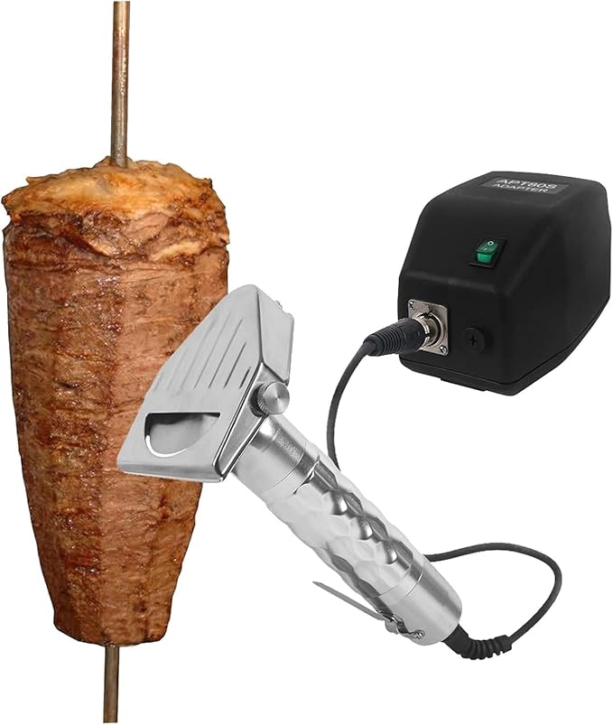 Commercial Electric Gyro Cutter, Stainless Steel Shawarma Cutter Electric Gyro Slicer Doner Kebab Knife Meat Cutter Machine with Holder for Shawarma - 0~6mm Thickness.