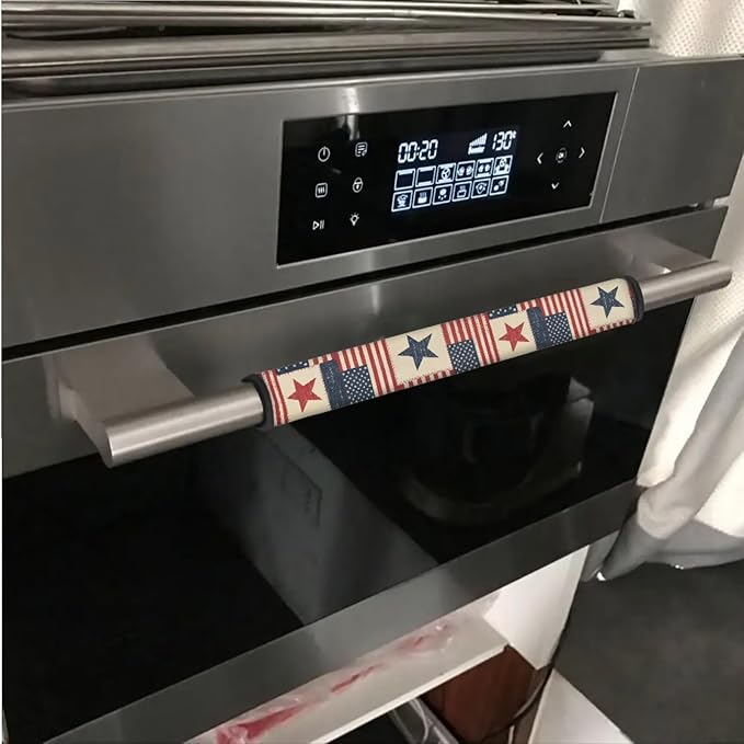 Patriotic Stars and Stripes Print Refrigerator Door Handle Covers Set of 6 Kitchen Appliances Handle Protector for Fourth of July 4th of July Party Decor, Vintage American Flag Pattern