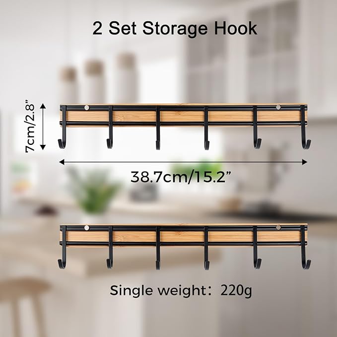 Kitchen Utensil Hanger, Wall Mout Kitchen Utensil Holder Organizer Rack with 6 Hooks, 2 Set Kitchen Wall Hooks for Hanging Cooking Utensils Set, Heavy Duty Wall Shower Hook