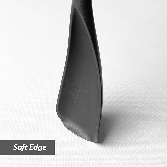 Silicone Spatula Spoon, Great for Both Cooking and Serving Durable BPA-Free Matte Black Silicone, Seamless Design, Safe for Nonstick Cooking Surfaces, 2-Pcs, Black
