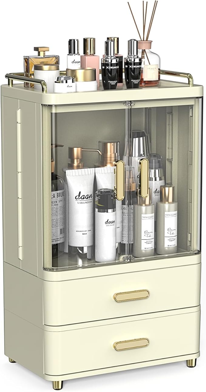 Webetop Make up Organizers for Vanity, 18.3" Skin Care Organizer Countertop with Drawers & Doors, Large Make up Storage Organizer, Pro Beauty Organizer Case for Dresser,Skin Care Caddy Holder Gift