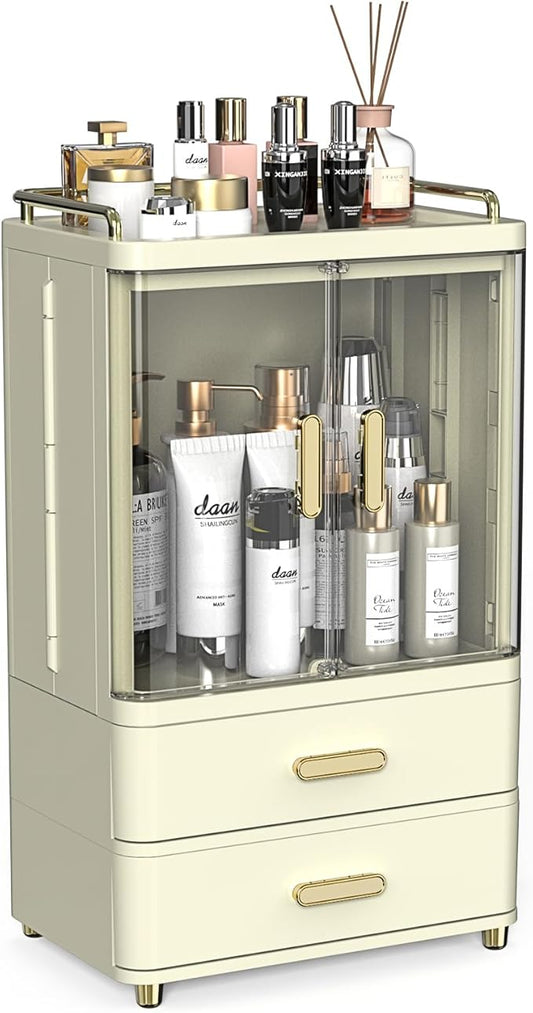 Webetop Make up Organizers for Vanity, 18.3" Skin Care Organizer Countertop with Drawers & Doors, Large Make up Storage Organizer, Pro Beauty Organizer Case for Dresser,Skin Care Caddy Holder Gift