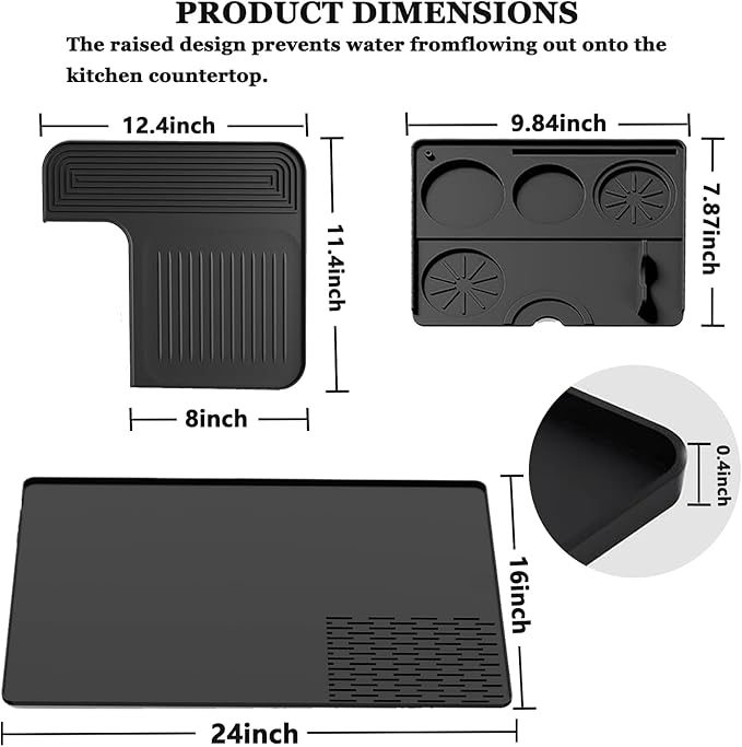 3-in-1 Silicone Coffee Machine Mat,for Ninja Luxe ES601 and ES701 Models: 24“ × 16” Coffee Machine Mat + Espresso Tamper Mat + Top Mat, Made from Food-Grade Silicone. Coffee Machine Accessories.