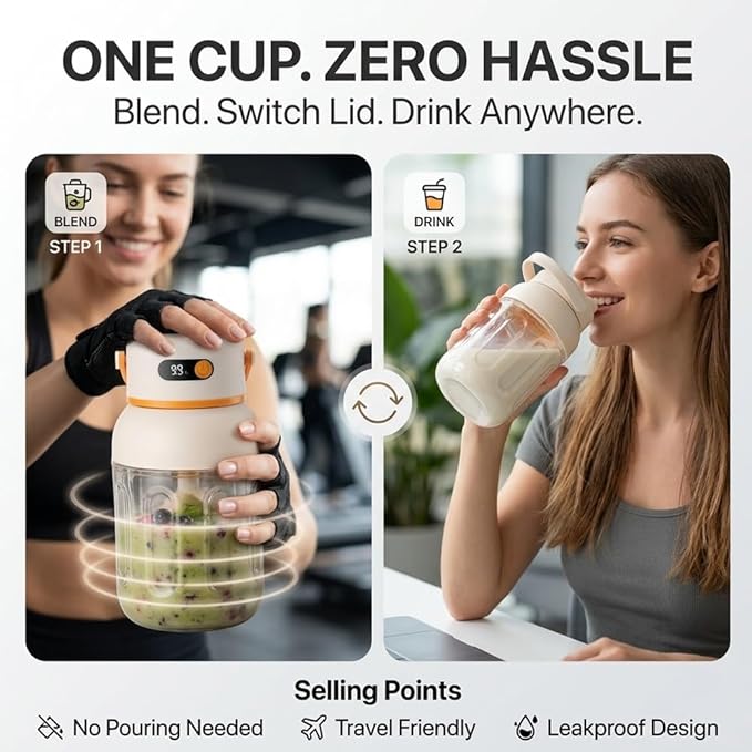 Portable Electric Juicer Cup Personal Size Blender for Smoothies & Shakes 33oz BPA-Free Bottle USB-C Rechargeable Leakproof Travel Lid Powerful Ice Crushing Mini Kitchen Gym Outdoor(1pc)