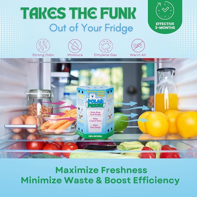 All-in-1 Refrigerator Deodorizer & Produce Saver by Polar Fresh – Fridge Odor Eliminator, Ethylene Gas Absorber, Fridge Moisture Absorber & Efficiency Booster; Surpasses Baking Soda & Charcoal