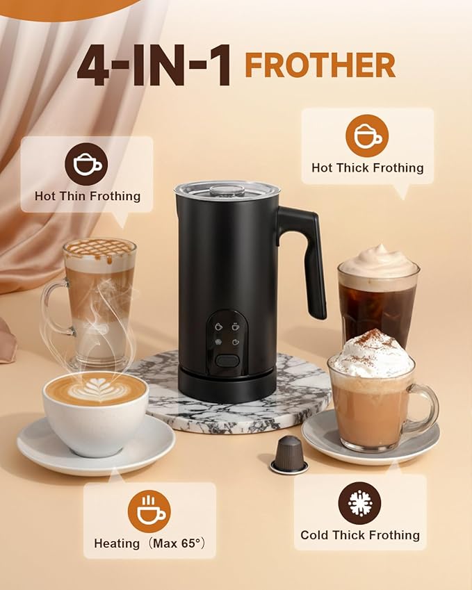 Milk Frother and Steamer, 4-in-1 Automatic Electric Milk Frother 11.8oz/350 ml, Instant Hot and Cold Foam Maker, Milk steamer Heater Foamer Warmer for Coffee, Cappuccino, Macchiato, Latte