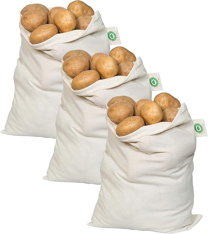 Nut Milk Bag - Reusable produce Sacks - Vegetable Cotton Muslin Bags for Refrigerator, Storing potato, Large and Washale Hemp Bags (3 Large - 12"x15")