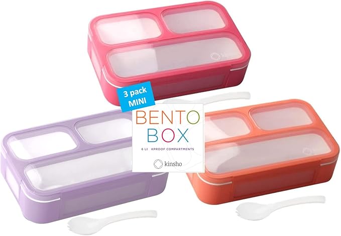 Small Snack Containers for Kids Toddlers - 3 Compartments (Set of 3) - Leak-Proof Reusable Boxes with Lids -BPA-Free Plastic Mini Bento Lunch Box - Ideal for School, Holds 2 Cups (Pink+ Purple+ Coral)