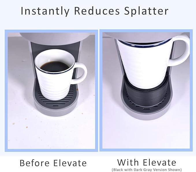 Elevate Anti-Splash Cup Riser Accessory for most Keurig K-cup, Cuisinart Single Serve, and other Coffee Makers, Adjustable for Cup Size and Drip Tray Type (Black with Red Base)