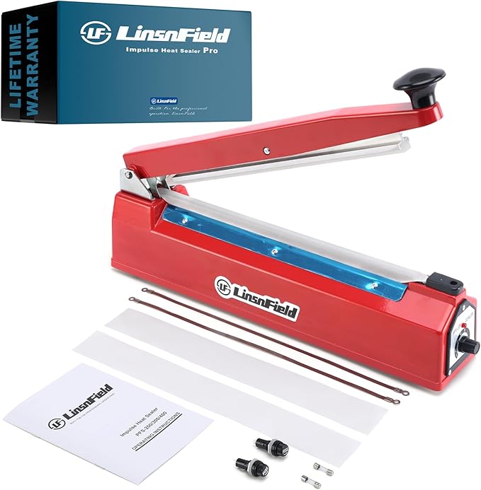 Sealer Pro, Patented 8-inch Impulse Heat Sealer, 2-mm Sealing Width Super Heavy Duty Bag Sealing Machine with Extra 2 Replacements, 1Fuse Included, Red