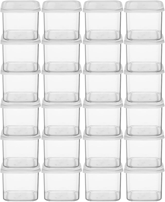 novelinks Clear Plastic Jars with Lids, Reusable Empty Square Storage Containers for Household and Kitchen Organizing (24 Pack Small)