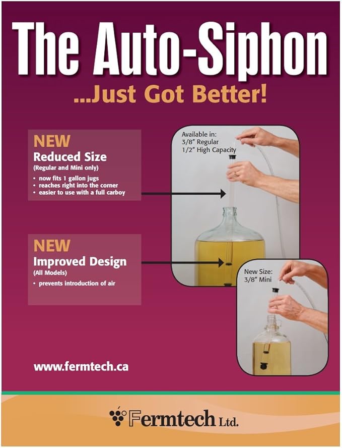 Fermtech Mini 14" Long Deluxe Siphoning Kit – Complete Home Brewing Equipment for Beer, Wine, Mead, and Craft Brew Making; Includes Auto Siphon Pump, Food-Grade Transfer Hose, and Bottling Wand