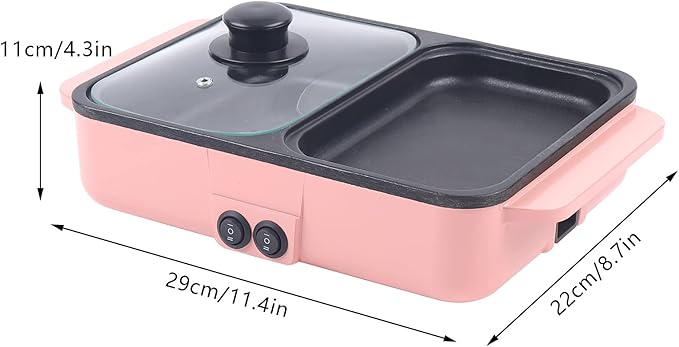 CNCEST 2 in 1 Portable Electric Hot Pot Barbecue Grill Non-Stick Teppanyaki Pan 110V Indoor Hotpot Grill Korean BBQ Combo (Pink)