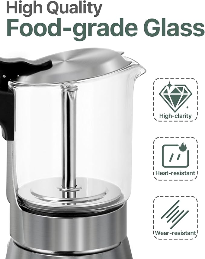 Grasseed Crystal Glass-Top Moka Pot, Polished Stainless Steel Stovetop Espresso Maker for Italian Coffee, Gift for Coffee Lovers - 6 Cup/240ml/8.4oz
