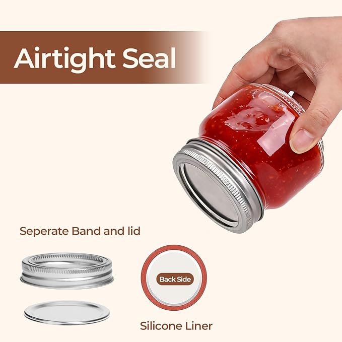 ComSaf 8 oz Regular Mouth Mason Jars,6Pcs Glass Jars for Home Cooks Making Jam and Jelly, and Crafters Creating DIY Candles and Party Favors, Canning Jar with Lids and Rings，Includes Labels & Twine