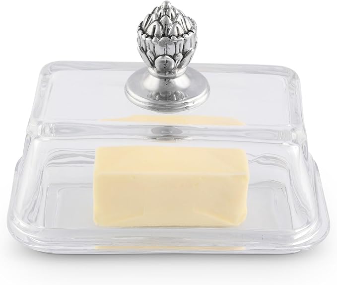 Arthur Court Glass Butter Dish with Lid Concho Classic Knob | Classic 2-Piece Design Covered Butter Keeper | Covers and Holds a Standard Stick of Butter | Western Farmhouse Décor