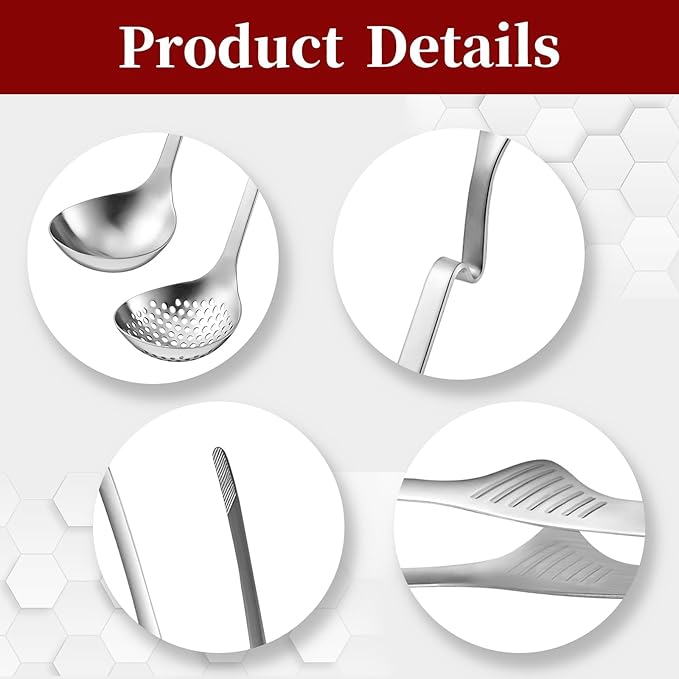 6 PCS Soup Ladle pot Colander & BBQ Tongs Hotpot Kit - Shabu Shabu Utensils Set for Camping, Barbecue & Kitchen Cooking Ladle Set