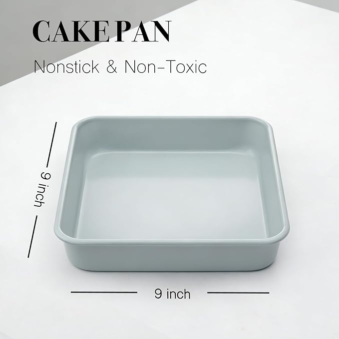 Non-Stick Square Cake Pan 9x9, Non-Toxic Lnorganic Ceramic Coating, Ceramic Square Baking Pan, Brownie Pan for Oven