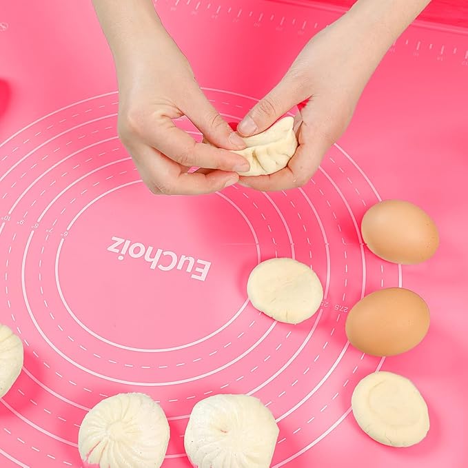Silicone Pastry Mat 24"*16" Extra Thick Non Stick Baking Mat Food Grade Silicone Dough Rolling Bake Mat with Edge Heightening Pink