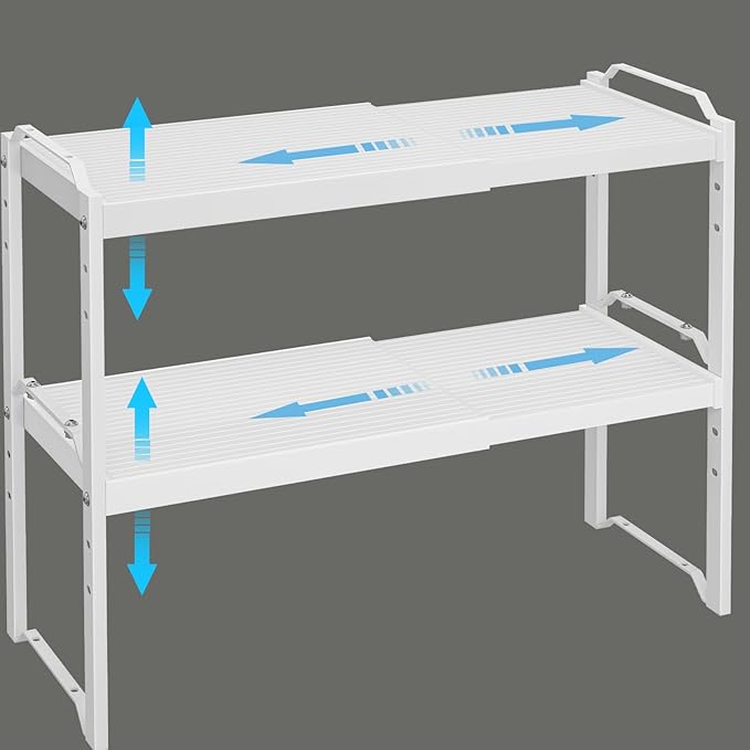 X-cosrack 2 Pack Expandable Kitchen Cabinet Shelf Organizer, Stackable Adjustable Storage Shelves for Pantry Cupboard Kitchen Counter, 20LBS Loading Capacity, Size: W*D*H=20.5 * 8.26" * 8.72"