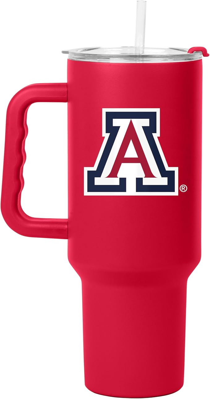 Logo Brands NCAA 40 oz Tumbler with Handle -Stainless Steel Insulated Travel Tumbler with Straw Lid – Powder Coated, Leak-Resistant, Keeps Drinks Hot/Cold – Great for Tailgating, or Everyday Use