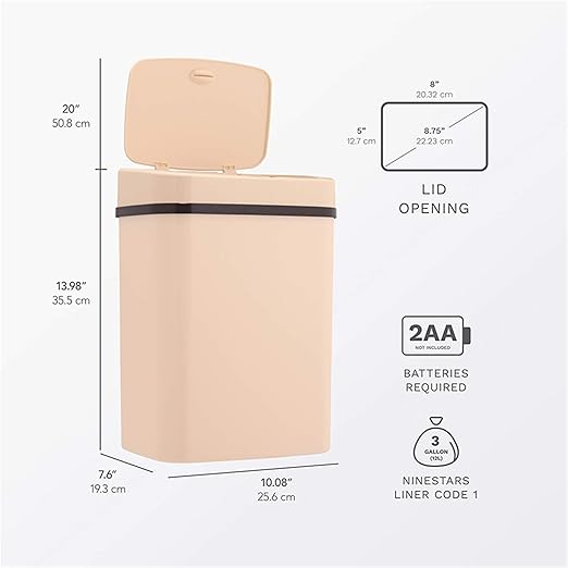 Touchless Motion Sensor Trash Can with Sealing Lid Automatic Soft Close Silent Bathroom Kitchen Office Waste Bin Narrow Rectangular ABS Hands Free Smart Home Garbage Container (Cream)