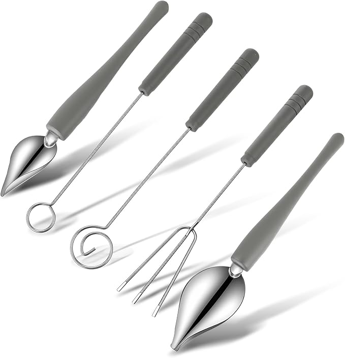 5 Piece Chocolate Dipping Tool Candy Making Supplies for Easy Candy Making and Decorative Plating, Stainless Steel Decorating Spoons for Decorative Plates Cake Coffee, Dipping Fork Spoons