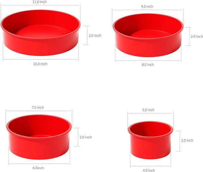 saphe 4 packs Silicone Cake Pans, Nonstick Silicone Round Cake Molds for baking, silicone bakeware sets for Cakes, Cheese Cakes and Chocolate Cake (4+6+8+10inch)