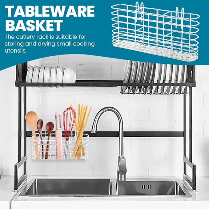 Utensil Drying Rack, 304 Stainless Steel Utensil Organizer Holder No Drilling Kitchen Drainage Basket with 3 Divided Compartments(COLOR:Silver)