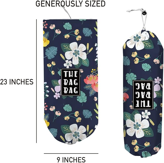 Flowers Plastic Bag Organizer,Reusable Grocery Country Style Plastic Bag Dispenser for Home Kitchen Travelling Camping Decor, use 1 Pack，Flowers Pattern