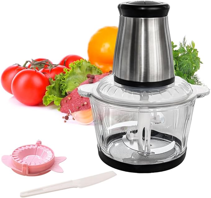 Electric Food Processor and Vegetable Chopper, 2L Glass Bowl Small Food Mixer for Meat, Vegetables, Nuts, with 2-Speed & Pulse Control for Easy Clean, Compact Kitchen Gadget