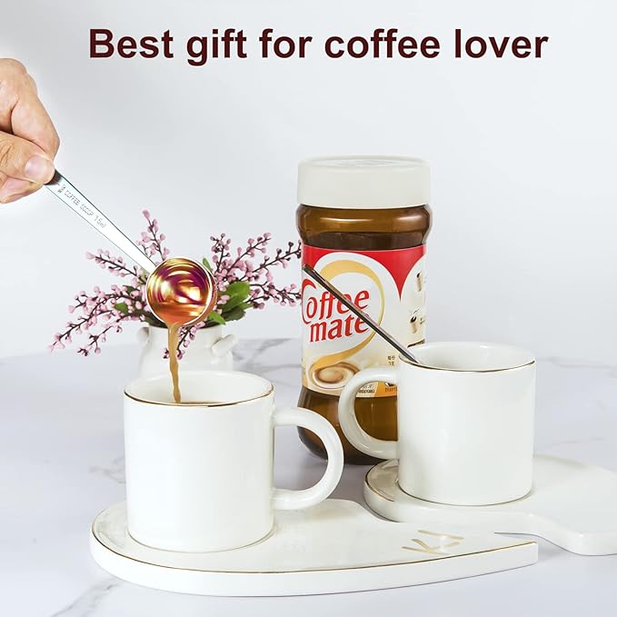 Safring Premium coffee scoop set, set of 2, Metal stainless steel long handle coffee scoop, measuring coffee spoons contains 1 tablespoon (15 ml) and 2 tablespoons (30 ml) multicolor spoon