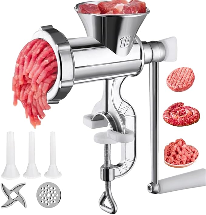 Meat Grinder Manual Mincer - Meat Grinders For Home Use Sausage Maker & Burger Patty Stuffer with Table Clamp, Hand Operated Kitchen Tool for Homemade Pork, Beef, and Sausage - Easy to Clean